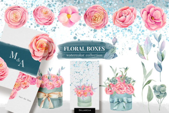 Floral Boxes Watercolor Illustrations: A Versatile Graphic Design Asset for Crafters