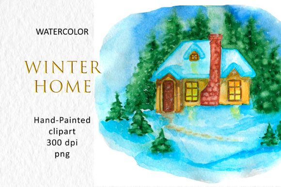 House Winter House Watercolor Illustrations for Seasonal Crafting