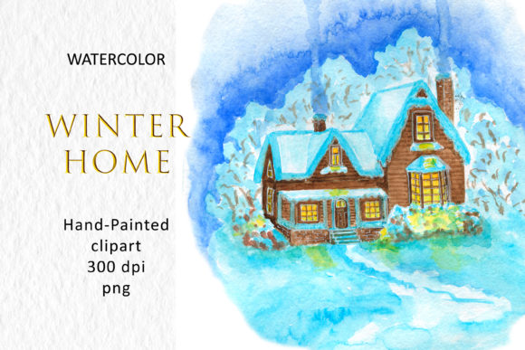 House Winter Watercolor Illustrations for Real-Client Design Projects
