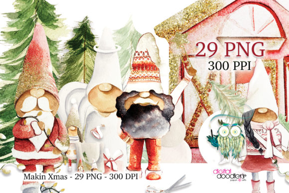 Makin Xmas Watercolor Black Gnomes: A Festive Illustration for Creative Projects