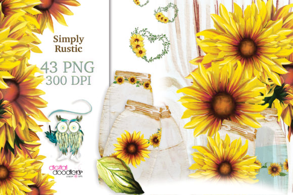 Simply Rustic Watercolor Sunflowers Illustrations for Handmade Creations