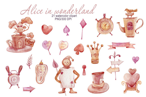 Watercolor Alice in Wonderland Clipart for Real Crafting Projects