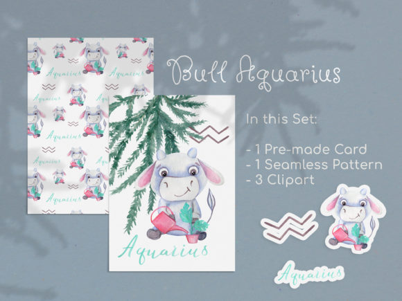 Watercolor Aquarius Zodiac Bull Clipart: A Versatile Illustration for Creative Branding