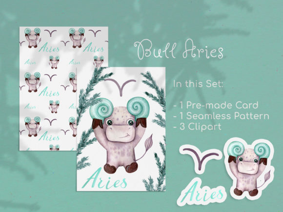 Watercolor Aries Zodiac Bull Clipart: A Versatile Illustration for Creative Sellers