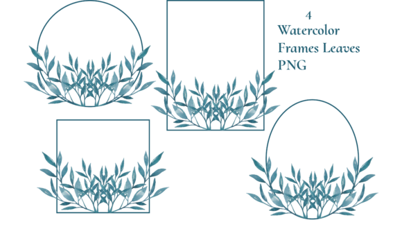 Watercolor Blue Frames Leaves Illustrations: A Versatile Graphic Design Asset for Crafters