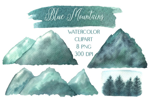 Watercolor Blue Mountains Clipart for Creative Illustrations