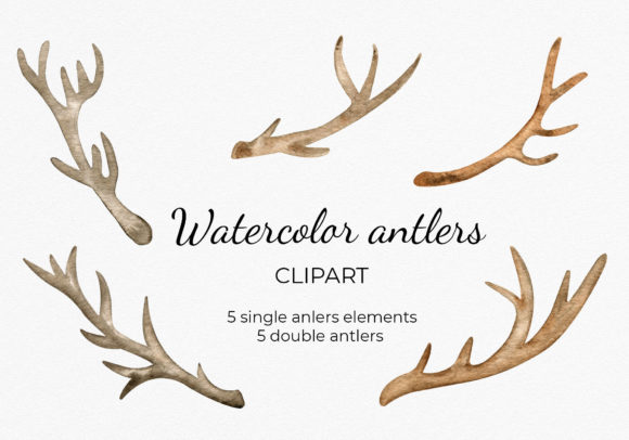 Watercolor Boho Deer Antlers Clipart for Local Business Branding