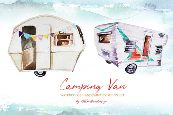 Watercolor Camping Van Design Set: A Creative Illustration for Branding and Marketing