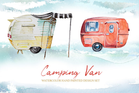 Watercolor Camping Van Illustrations for Real Crafting Projects