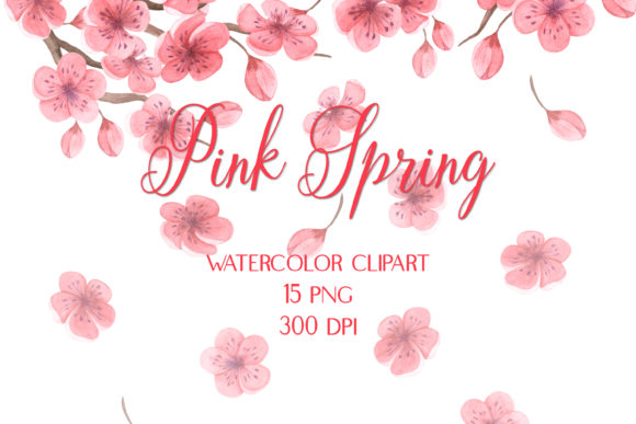 Watercolor Cherry Blossoms Clipart for Embroidery Projects