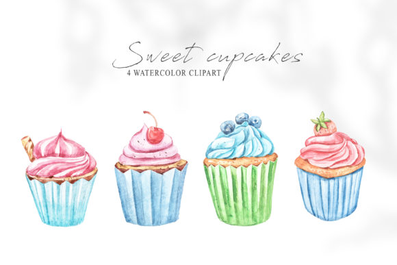 Watercolor Cupcakes Clipart: A Vibrant Illustration for Creative Content