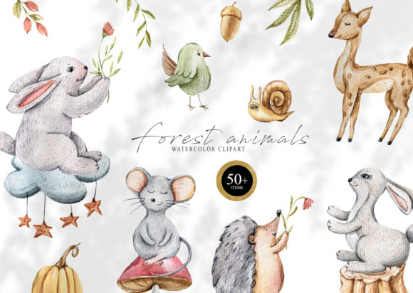 Watercolor Cute Animals Clipart for Creative Sellers