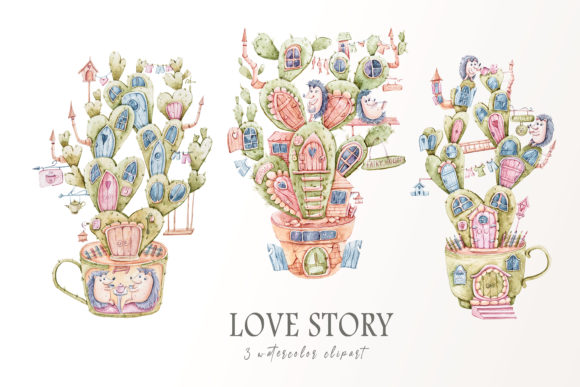 Watercolor Cute Love Story Clipart: A Heartwarming Illustration for Local Business Branding