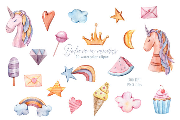 Watercolor Cute Unicorns Clipart for Local Business Branding