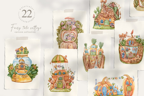 Watercolor Fairy Houses Clipart BUNDLE: A Delightful Graphic Design Asset for Local Branding