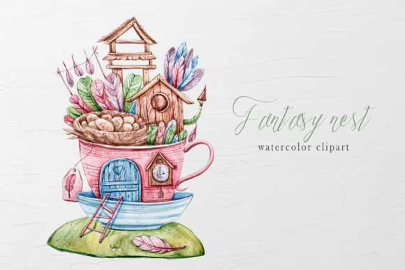 Watercolor Fairy Nest House Clipart: A Versatile Illustration for Creative Campaigns