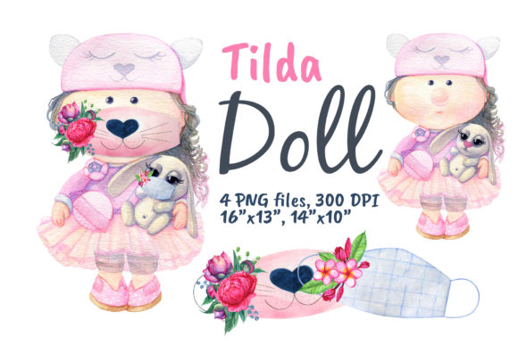 Watercolor Handmade Tilda Dolls: A Versatile Illustration for Branding & Content