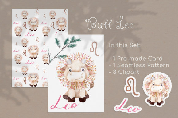 Watercolor Leo Zodiac Bull Clipart: A Vibrant Illustration for Creative Marketing