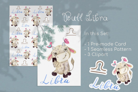 Watercolor Libra Zodiac Bull Illustrations for Authentic Branding