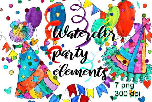 Watercolor Party Cliparts: A Vibrant Graphic Design Asset for Creative Marketing