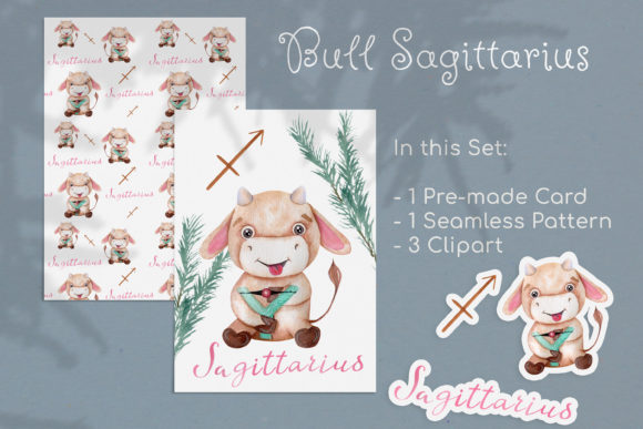 Watercolor Sagittarius Zodiac Bull PNG for Brand Illustrations
