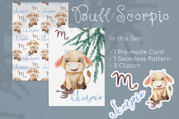 Watercolor Scorpio Zodiac Bull Clipart Review for Embroidery Projects