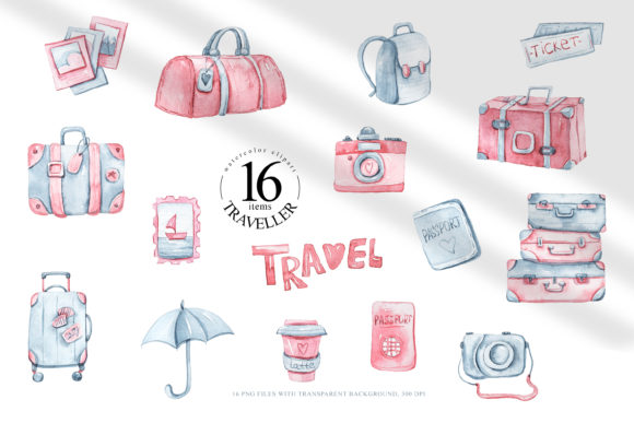 Watercolor Travel Clipart: A Versatile Illustration Asset for Content Creators