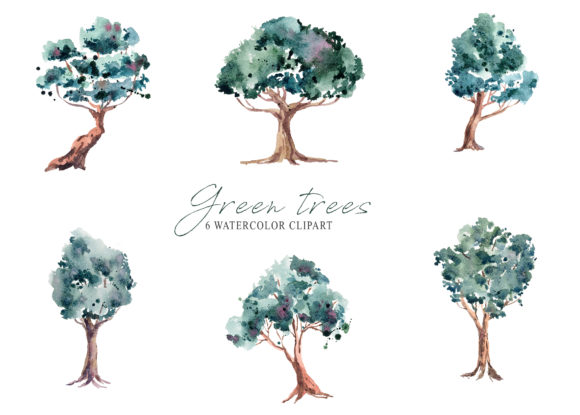 Watercolor Trees Clipart: A Versatile Illustration for Small Business Branding