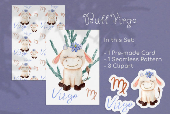 Watercolor Virgo Zodiac Bull Clipart: A Versatile Illustration for Crafters