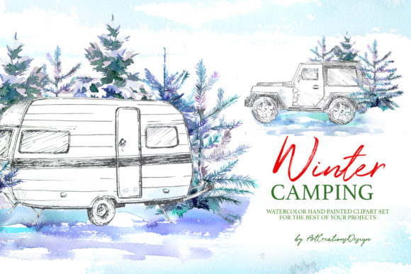 Watercolor Winter Camping Van Designs Review