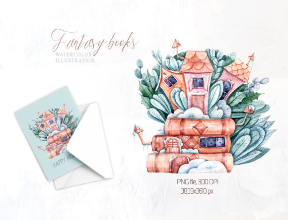 Watercolor Winter Fairy Houses Clipart for Local Business Branding