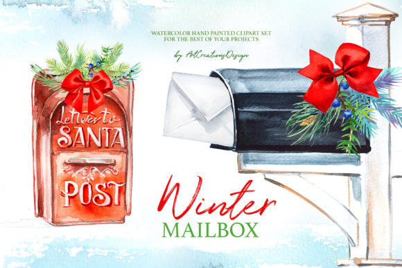 Watercolor Winter Mailbox Design Set: A Seasonal Illustration Boost for Content Creators