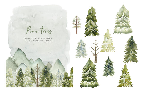 Winter Pine Trees Clipart: A Watercolor Illustration for Cozy Creative Projects