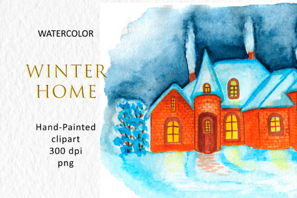 Winter Watercolor House Illustrations: A Cozy Design for Handmade Creations